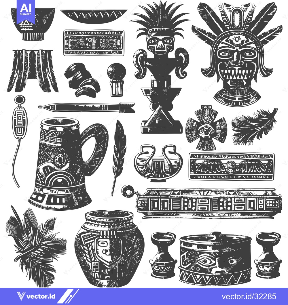 Premium Vector dari Collection of Ancient Aztec and Mayan Culture Artifacts