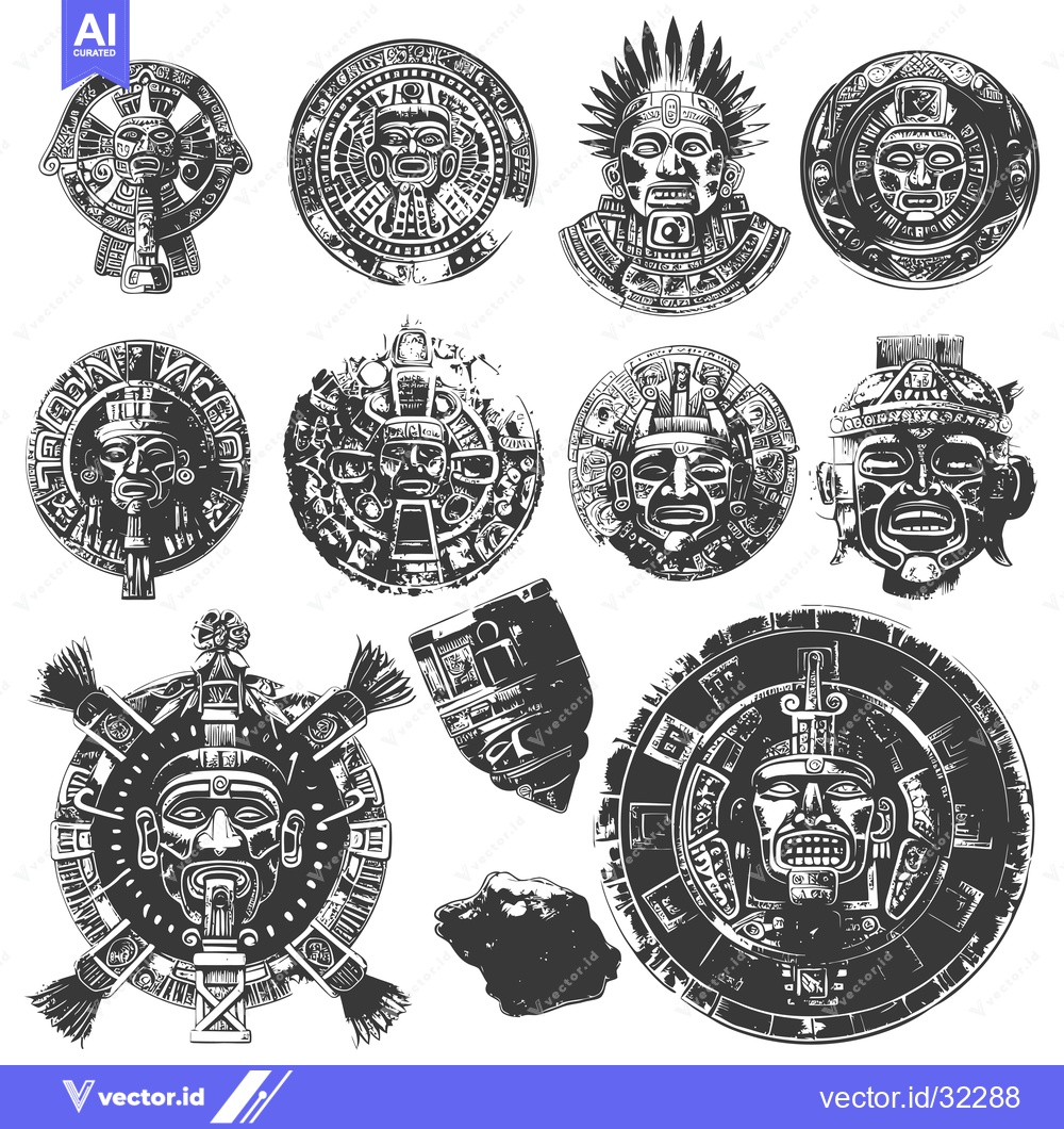 Premium Vector of Collection of Ancient Aztec and Mayan Masks and Symbols