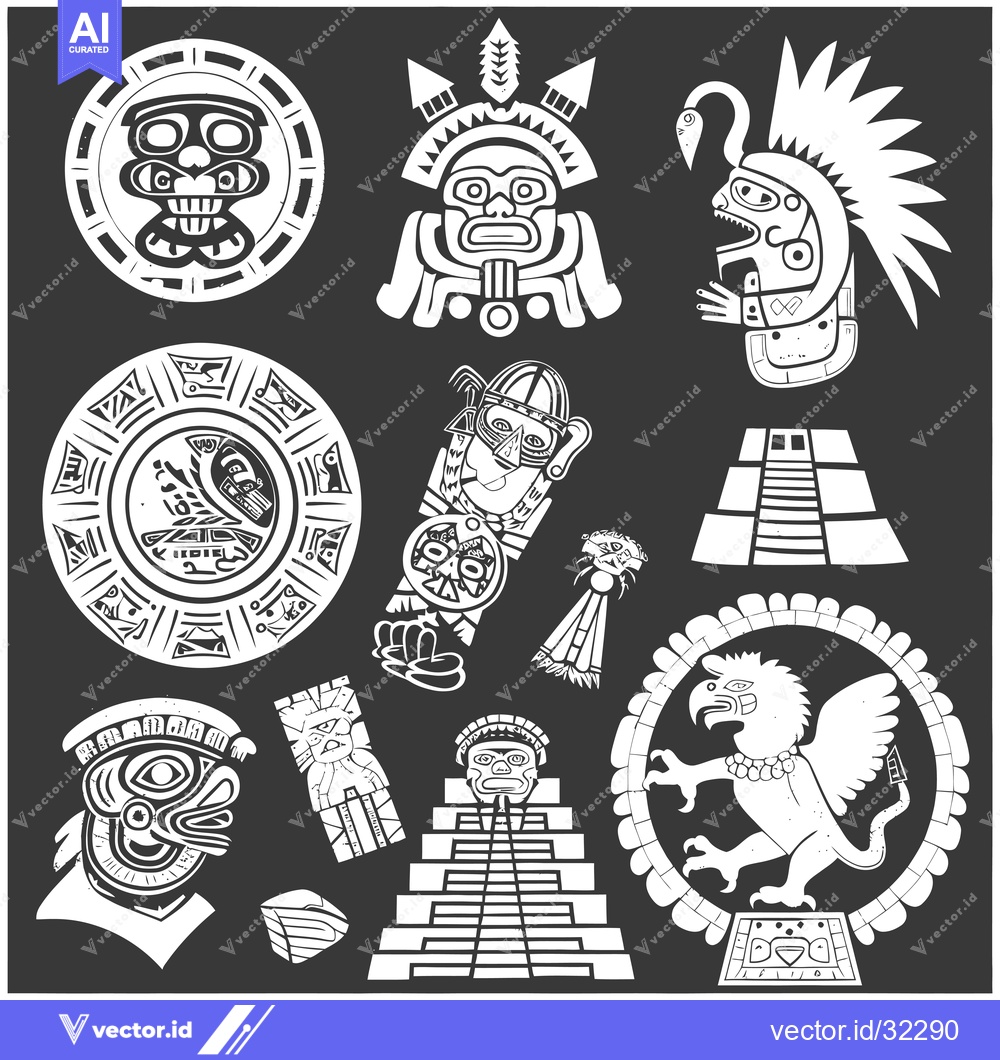 Premium Vector dari Collection of Ancient Aztec and Mayan Symbols and Designs