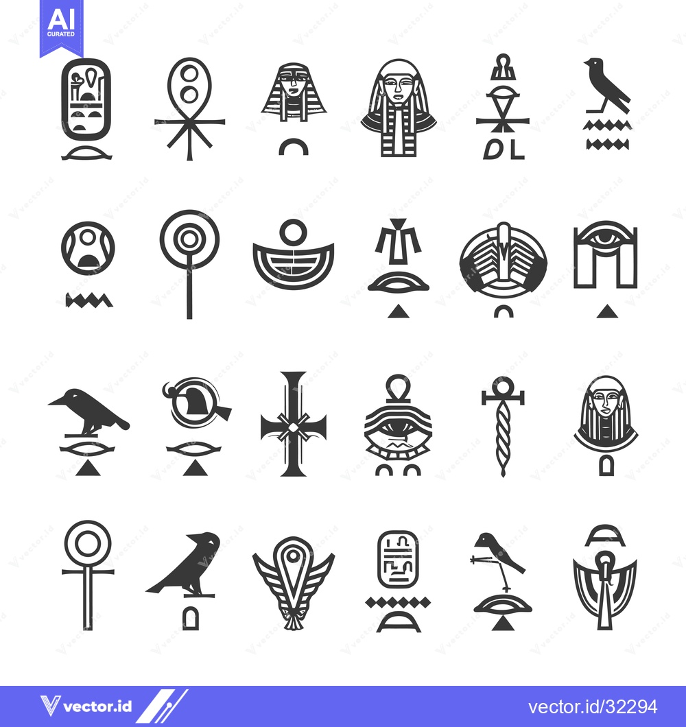 Premium Vector of Collection of Ancient Egyptian Hieroglyphs and Symbols