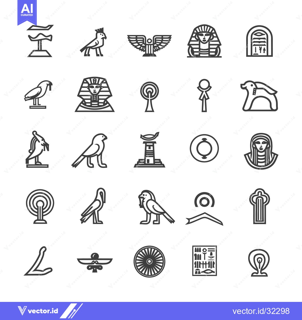 Premium Vector dari Collection of Ancient Egyptian Symbols and Hieroglyphs in Line Art Sty