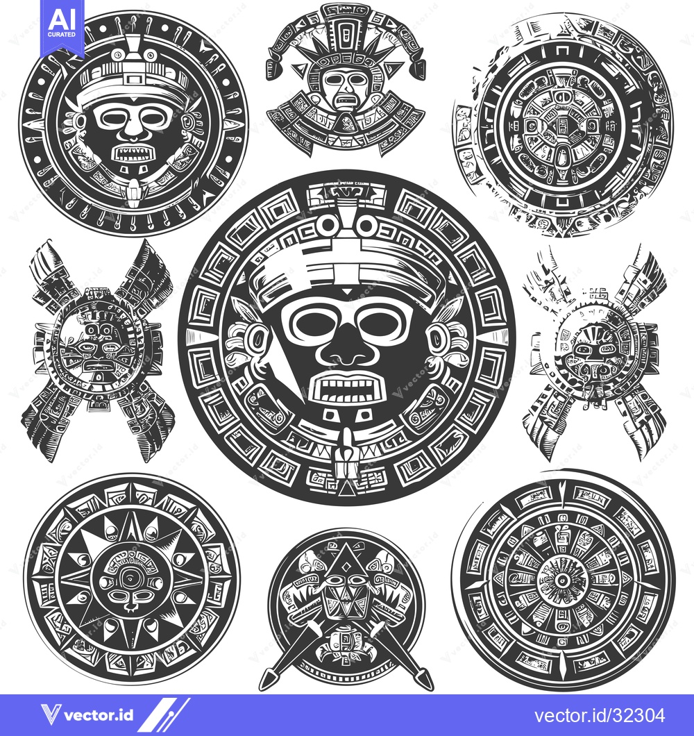 Premium Vector of Collection of Ancient Mesoamerican Masks and Symbols