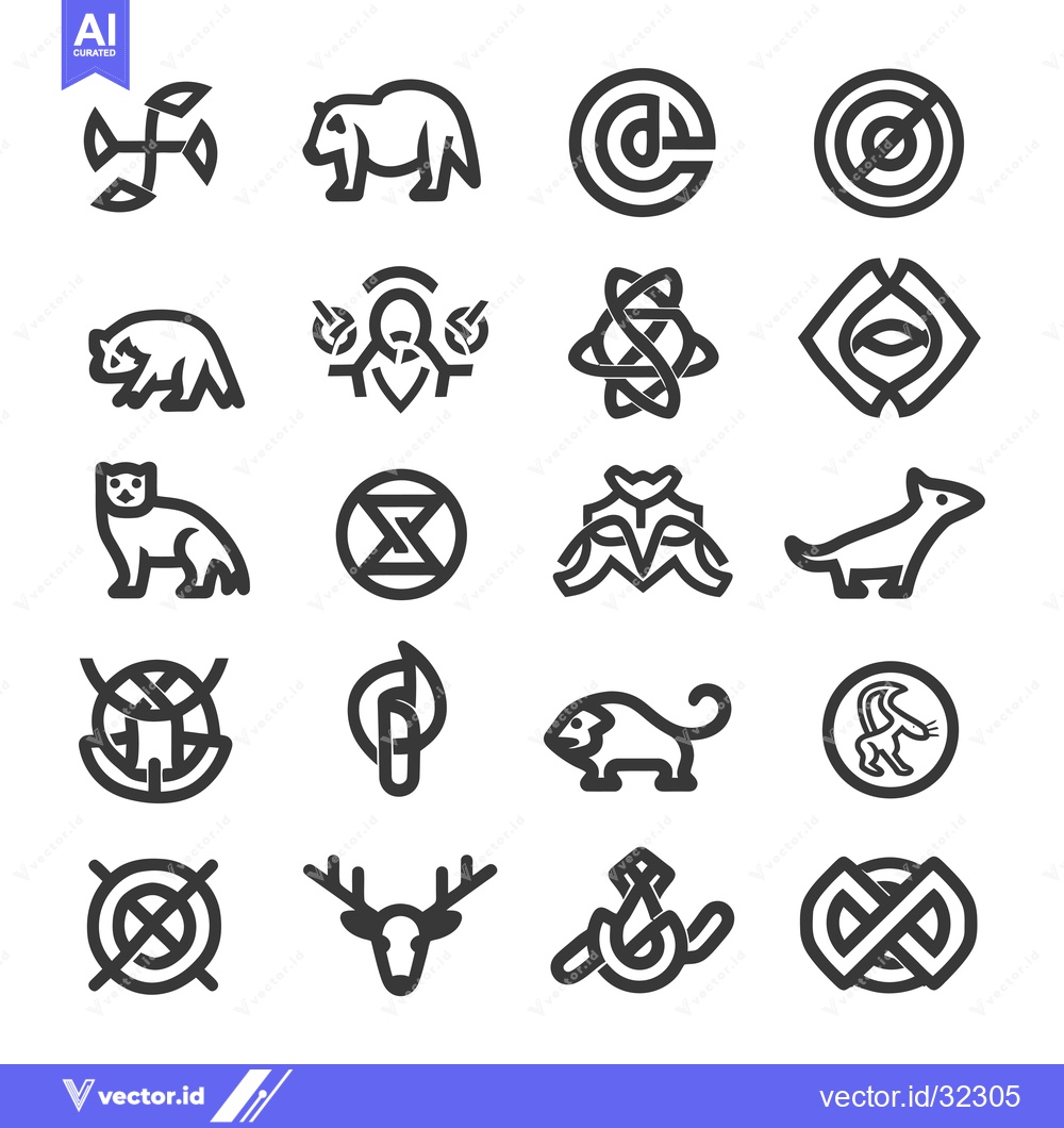 Premium Vector of Collection of Animal and Abstract Line Art Icons