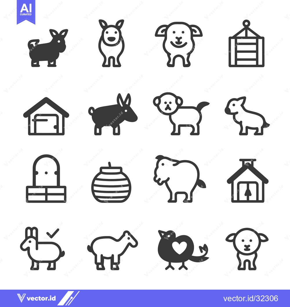 Premium Vector dari Collection of Animal and Farm Icons in Black and White