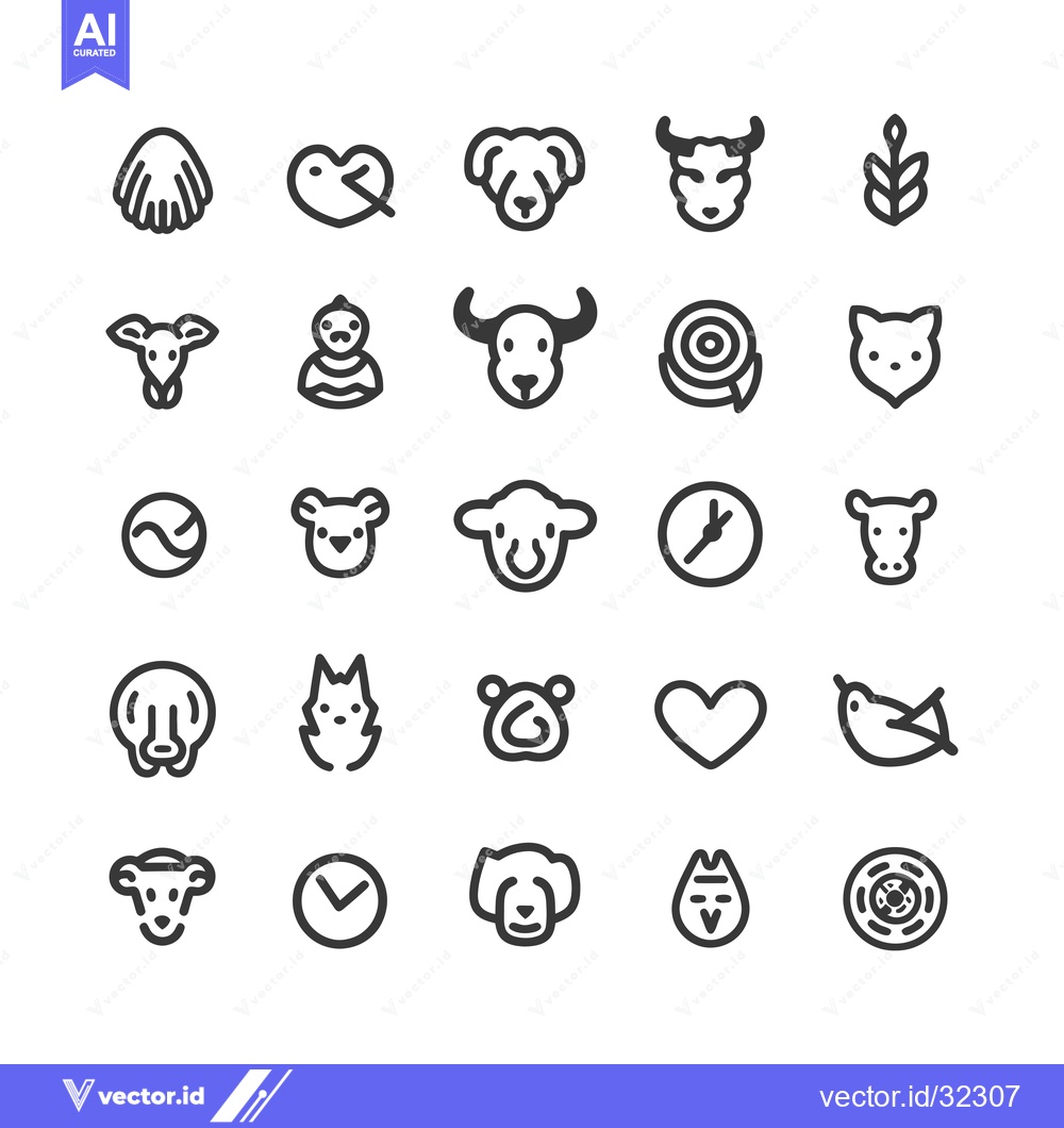 Premium Vector of Collection of Animal and Nature Line Icons