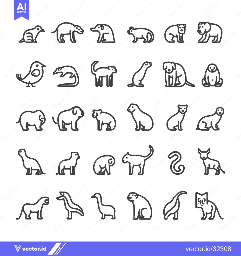 Premium Vector dari Collection of Animal Outline Icons in Black and White