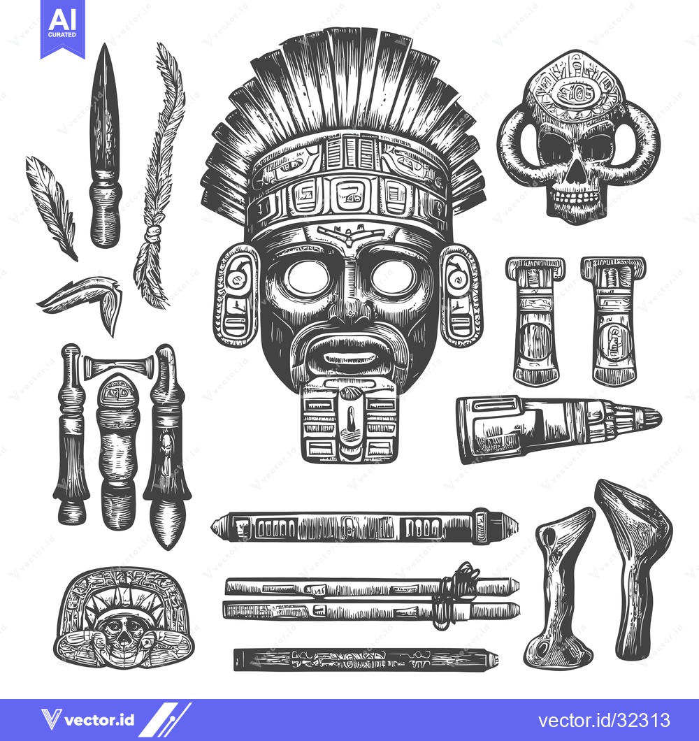 Premium Vector of Collection of Aztec and Mayan Carved Artifacts