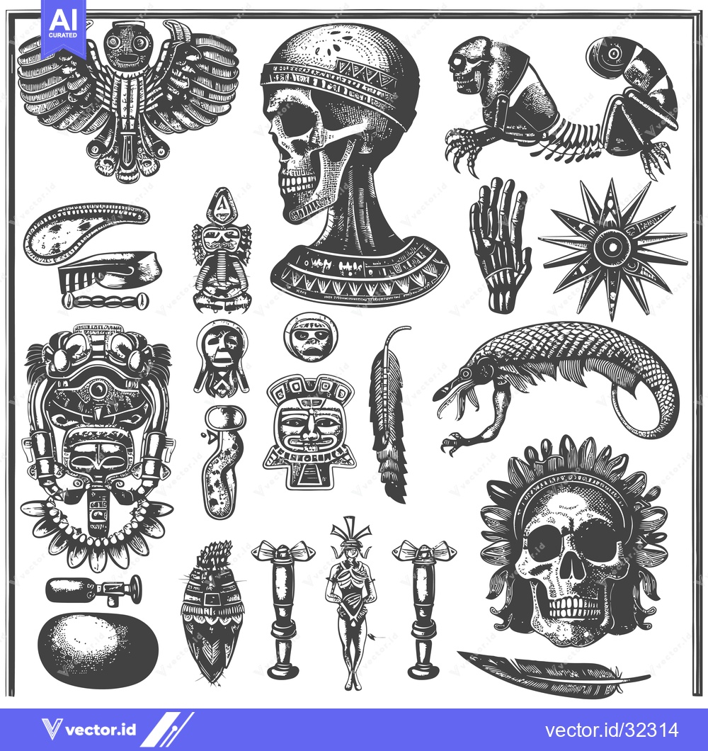 Premium Vector of Collection of Aztec and Mayan Culture-Inspired Illustrations