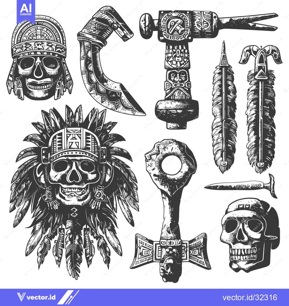 Premium Vector dari Collection of Aztec and Mayan Inspired Illustrations