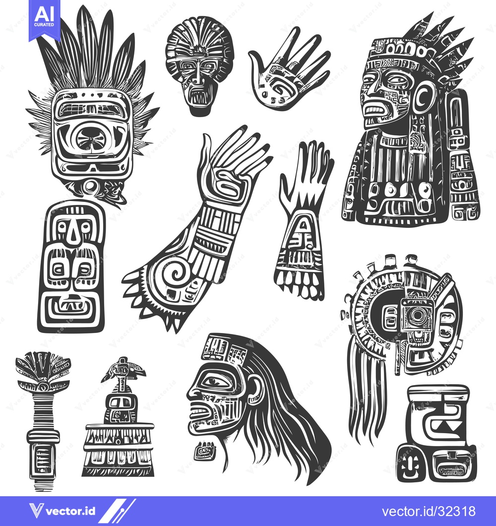 Premium Vector dari Collection of Aztec and Mayan Style Geometric Designs