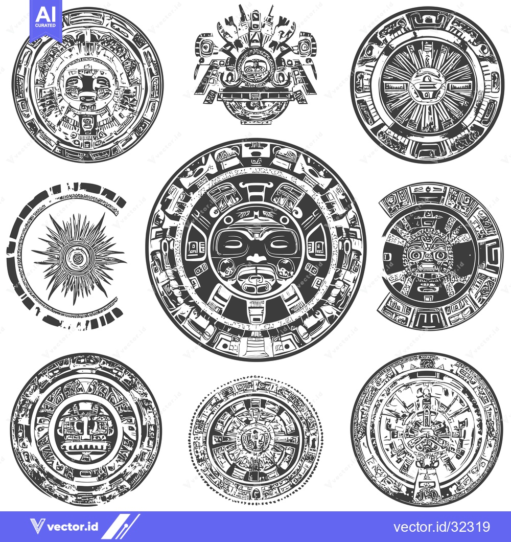 Premium Vector of Collection of Aztec Calendar and Sun Symbols