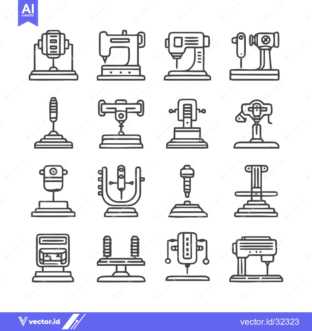 Premium Vector of Collection of Industrial Machines and Equipment in Outline Style.