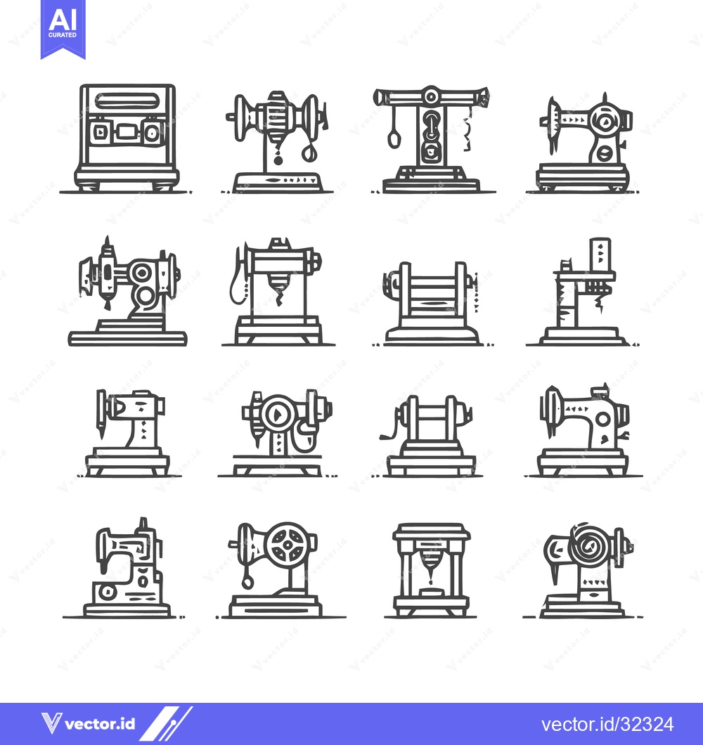 Premium Vector of Collection of various sewing machine illustrations in black and white.