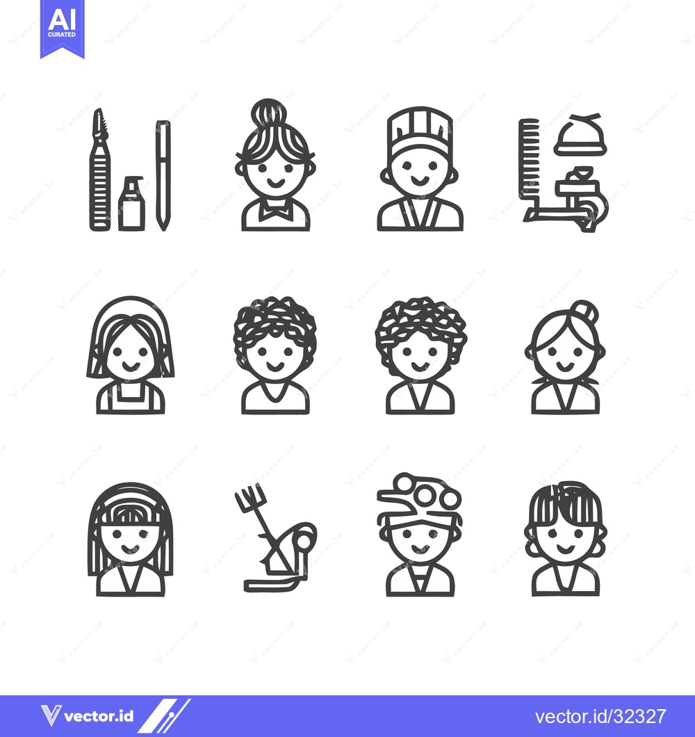 Premium Vector dari Diverse Icon Set - Professions, Tools, and People in Outlines.