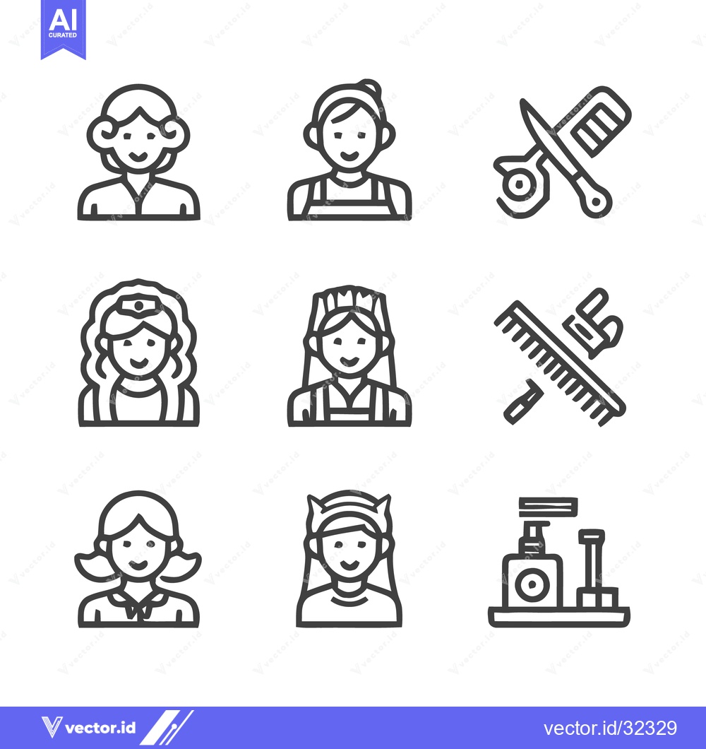Premium Vector of Icons of various professions and beauty related items.
