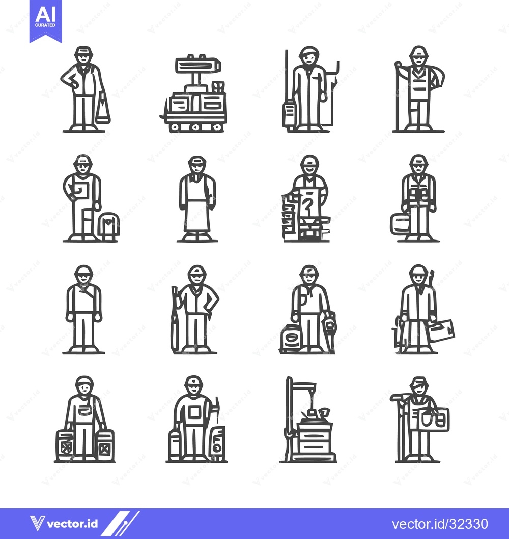 Premium Vector dari Diverse Line Art Illustrations of Various Professions and Workers.