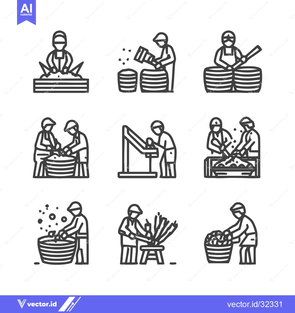 Premium Vector of Artisan Craftsmanship - A Collection of Line Art Illustrations.