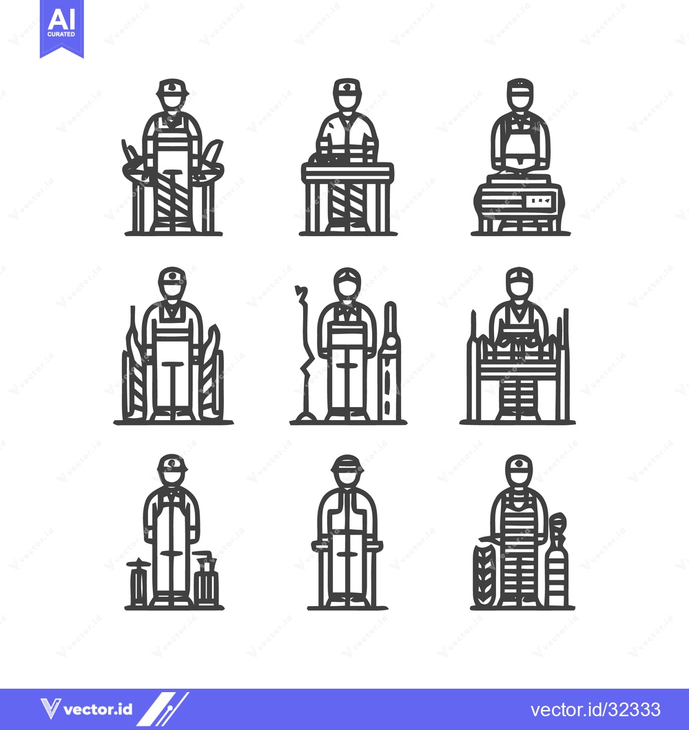 Premium Vector dari Workers in various industries and professions in line art style.