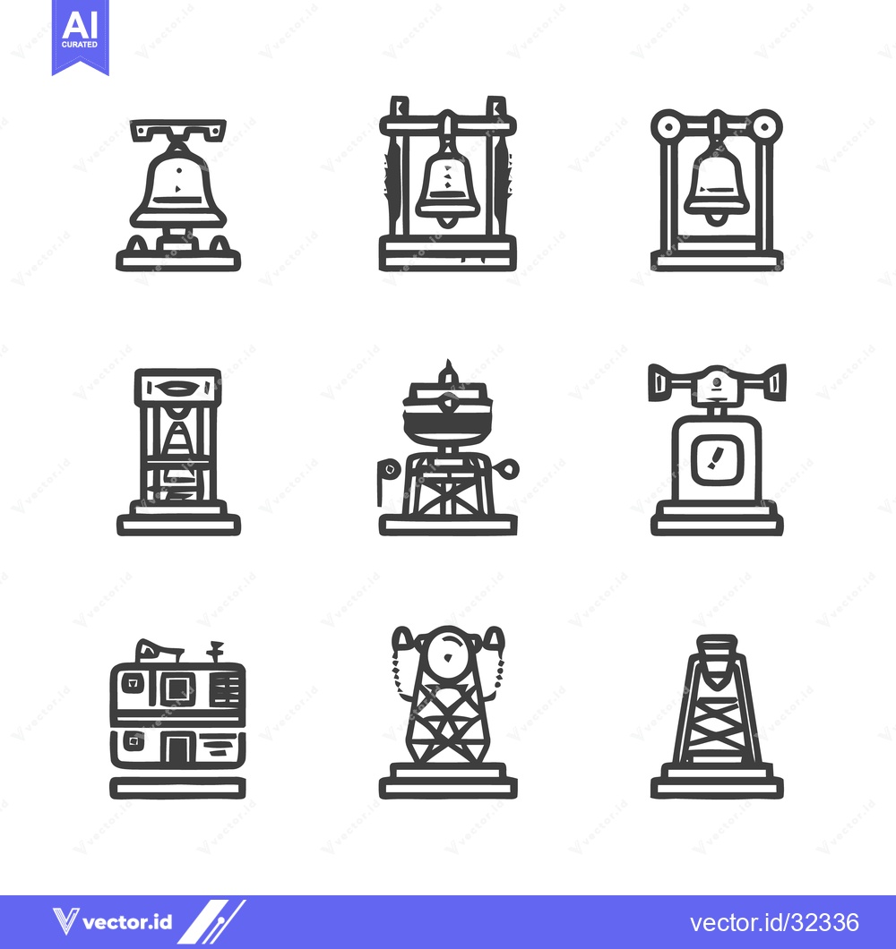 Premium Vector of Collection of Various Bell and Tower Icons in Minimalist Style.