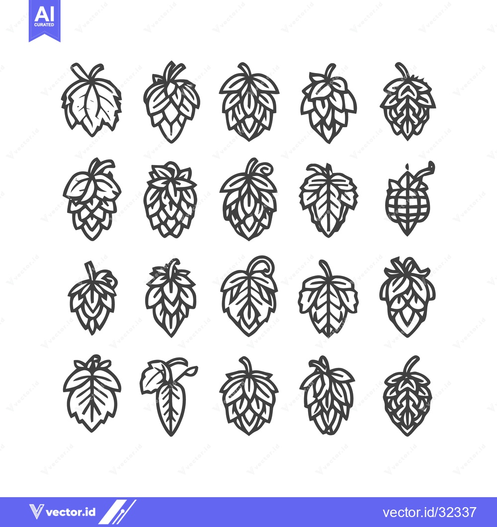 Premium Vector of Hop Cones and Leaves - A Collection of Botanical Illustrations.