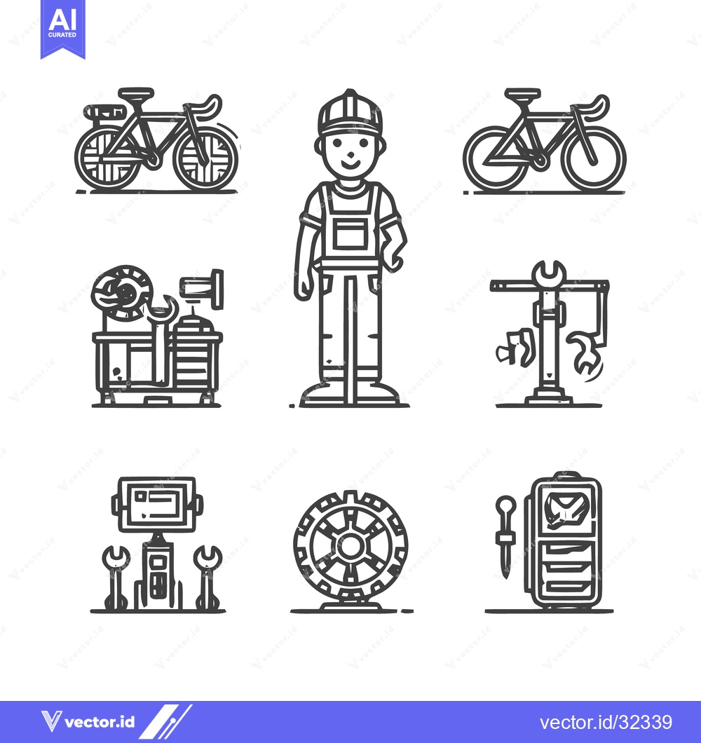 Premium Vector dari Bicycle Repair Shop - Mechanic, Tools, and Bikes in Vector Illustratio