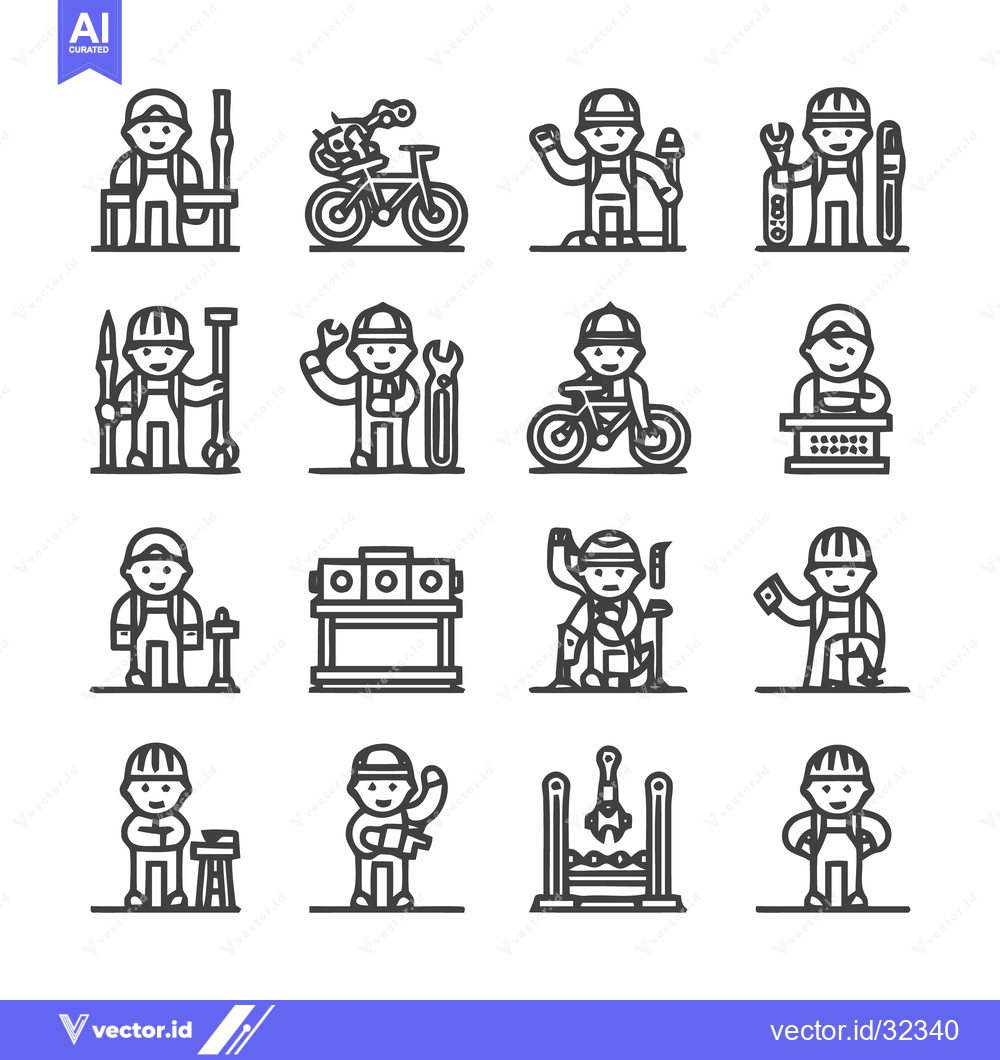 Premium Vector dari Collection of various mechanic and worker icons in outline style.