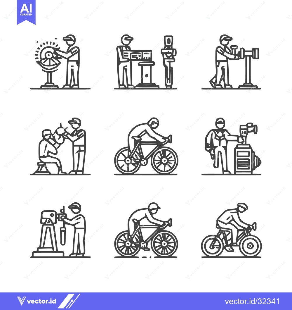 Premium Vector dari Bicycle repair and maintenance icons set for design.