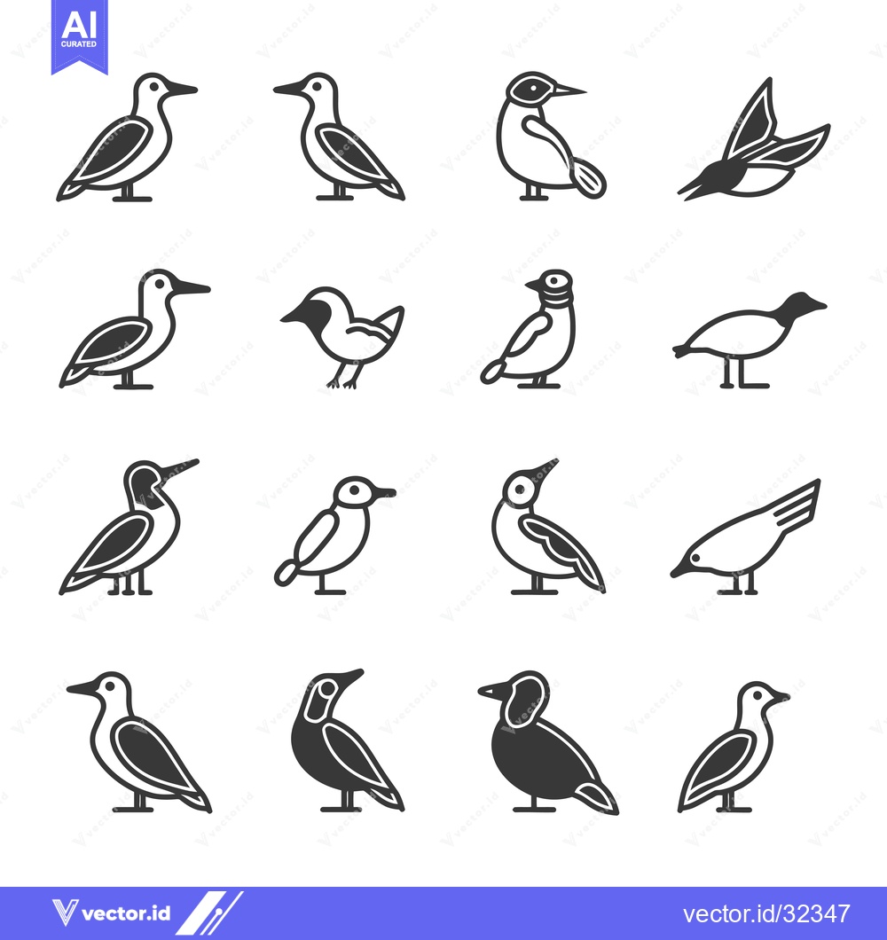 Premium Vector dari Collection of Bird Icons in Black and White Outline Style