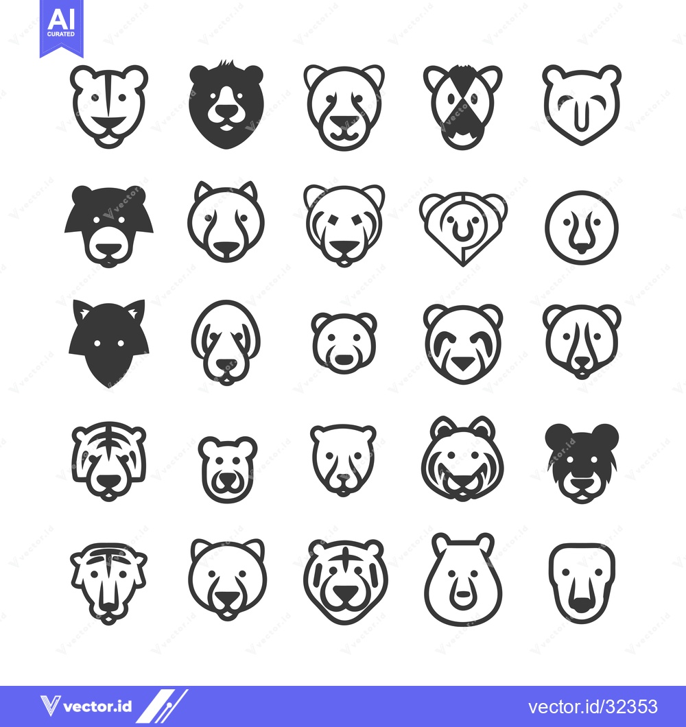 Premium Vector of Collection of Black and White Animal Face Icons