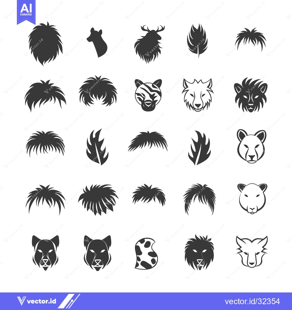 Premium Vector dari Collection of Black and White Animal Head Silhouettes and Furry Shapes
