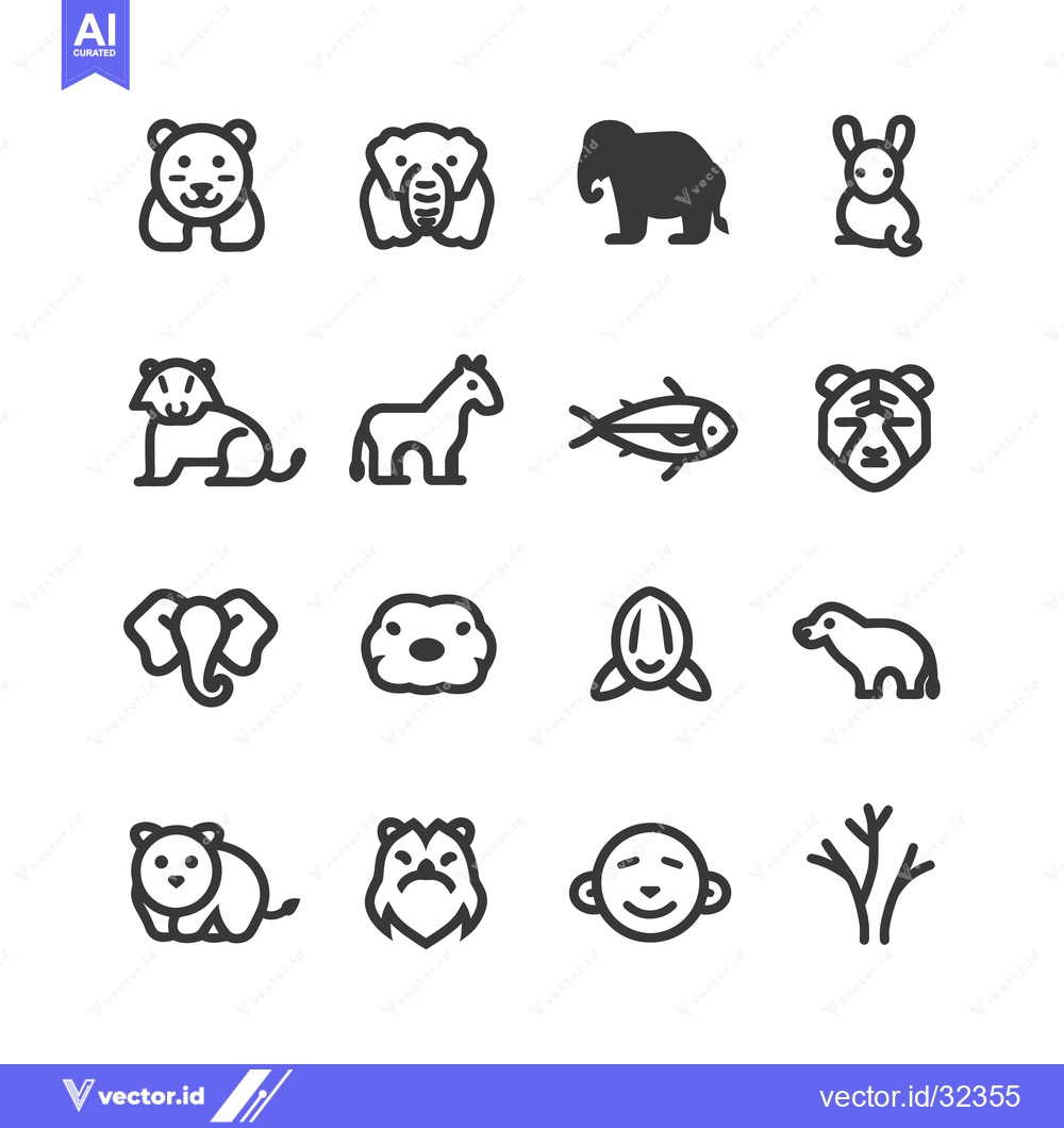 Premium Vector dari Collection of Black and White Animal Icons