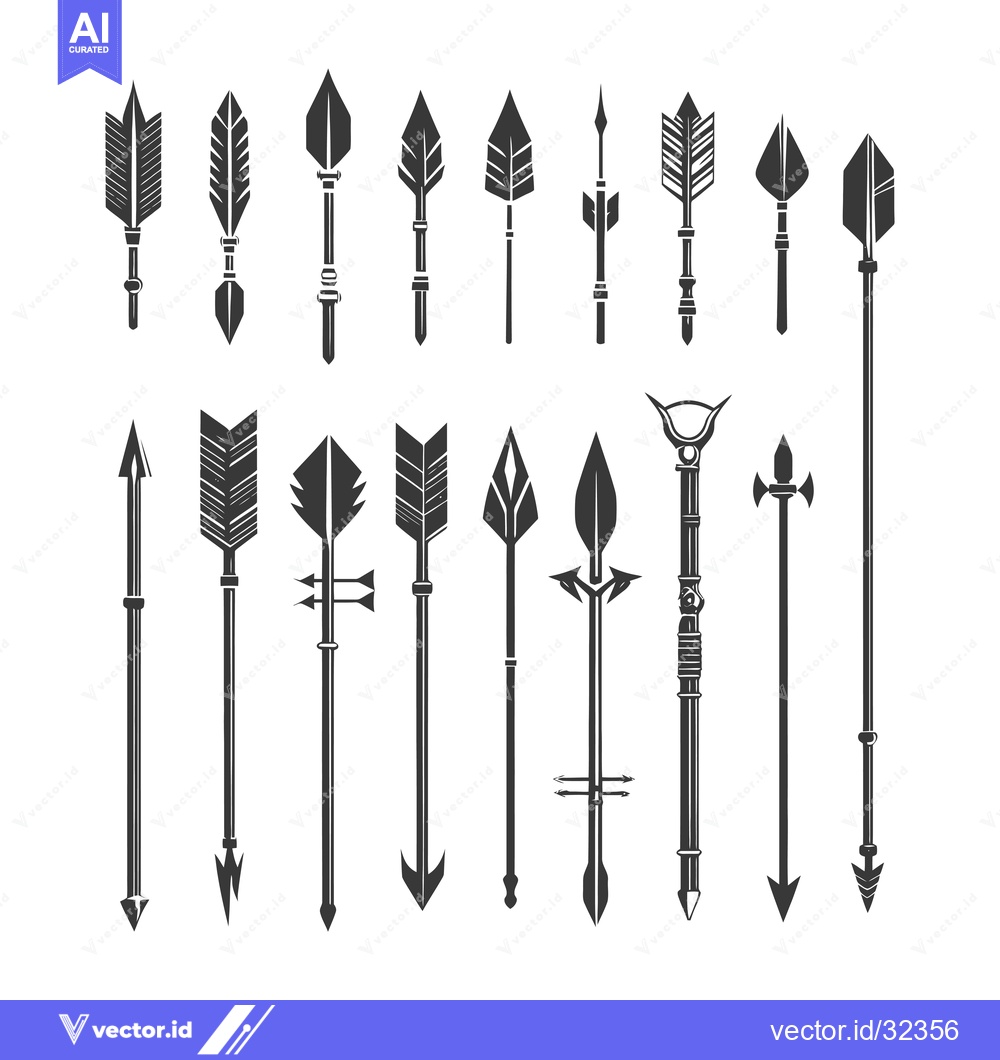 Premium Vector dari Collection of Black and White Arrow and Spear Icons