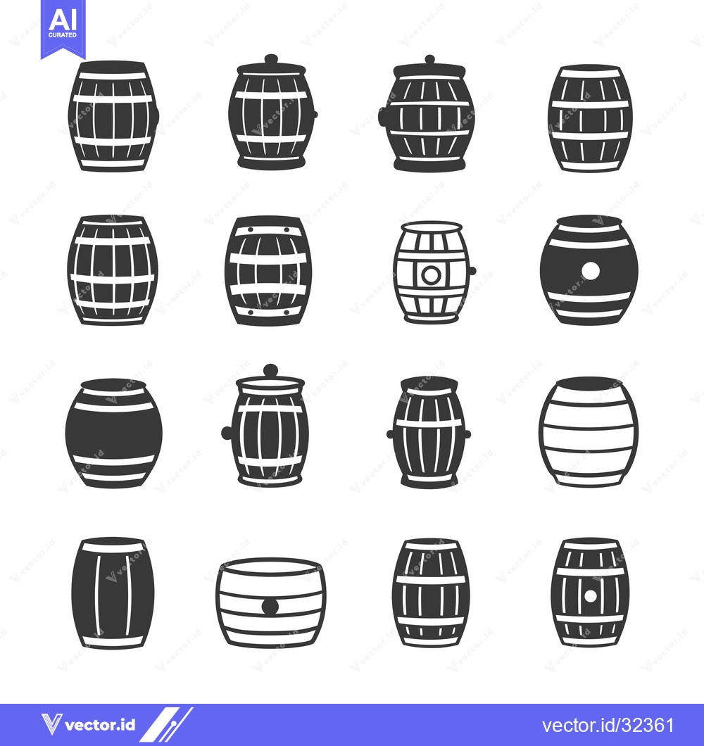 Premium Vector of Collection of Black and White Barrel Icons