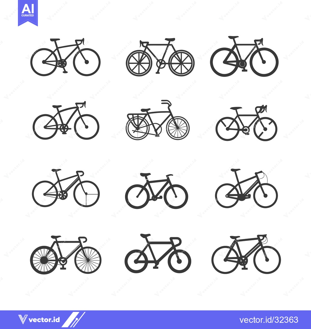 Premium Vector of Collection of Black and White Bicycle Silhouette Icons