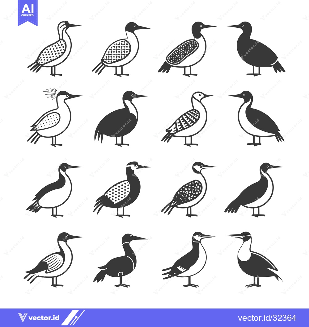 Premium Vector dari Collection of Black and White Bird Silhouettes