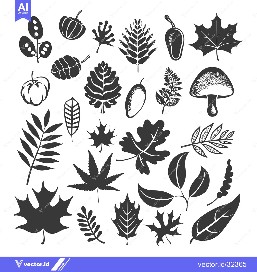 Premium Vector of Collection of Black and White Botanical Silhouettes
