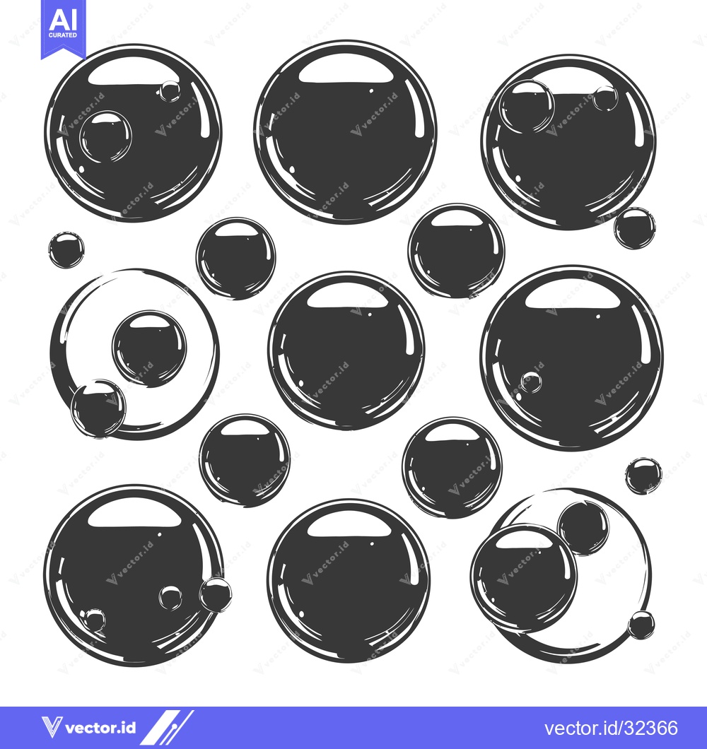 Premium Vector of Collection of Black and White Bubbles with Outline