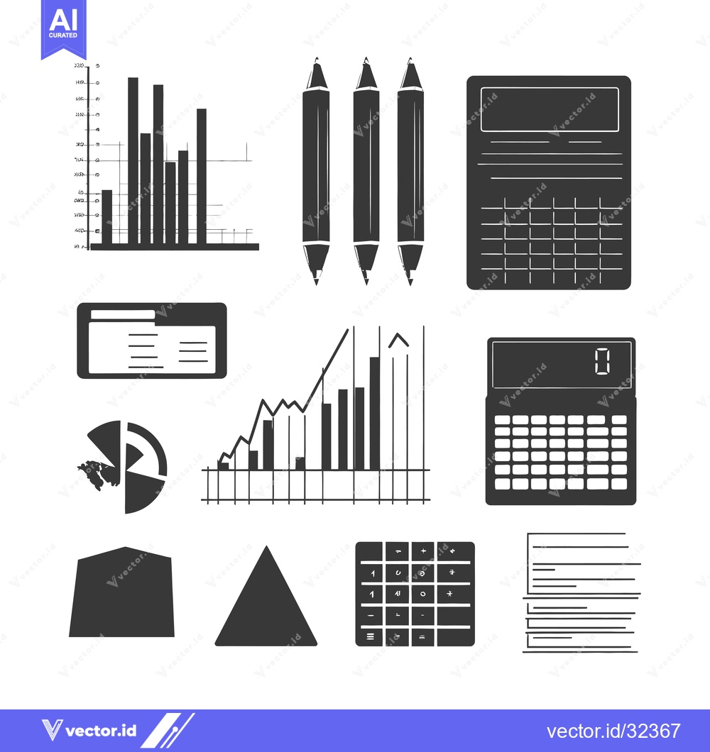 Premium Vector of Collection of Black and White Business Icons