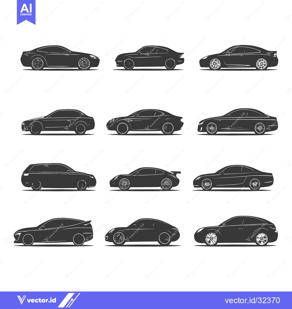 Premium Vector dari Collection of Black and White Car Silhouettes in Side View