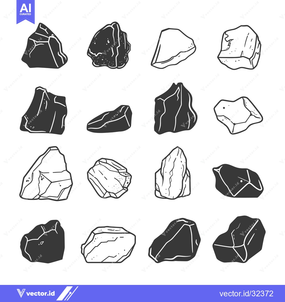 Premium Vector dari Collection of Black and White Cartoon Rocks