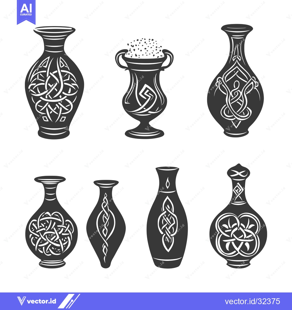 Premium Vector dari Collection of Black and White Celtic Knot Design Vases