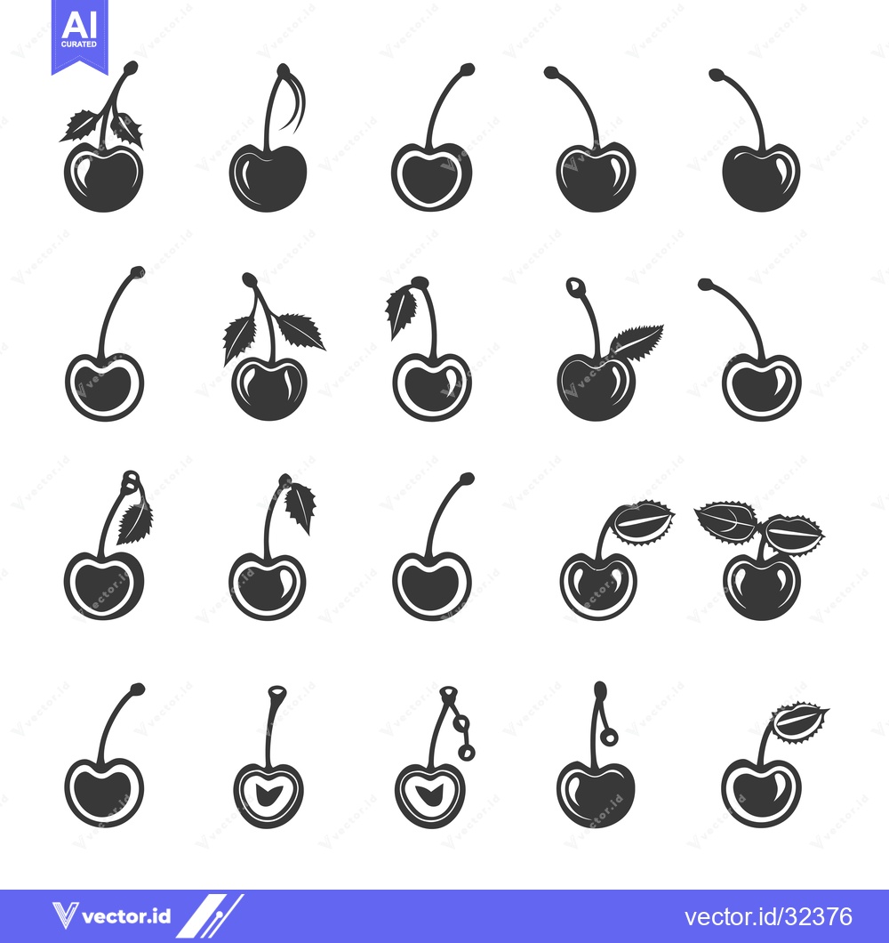 Premium Vector of Collection of Black and White Cherry Icons