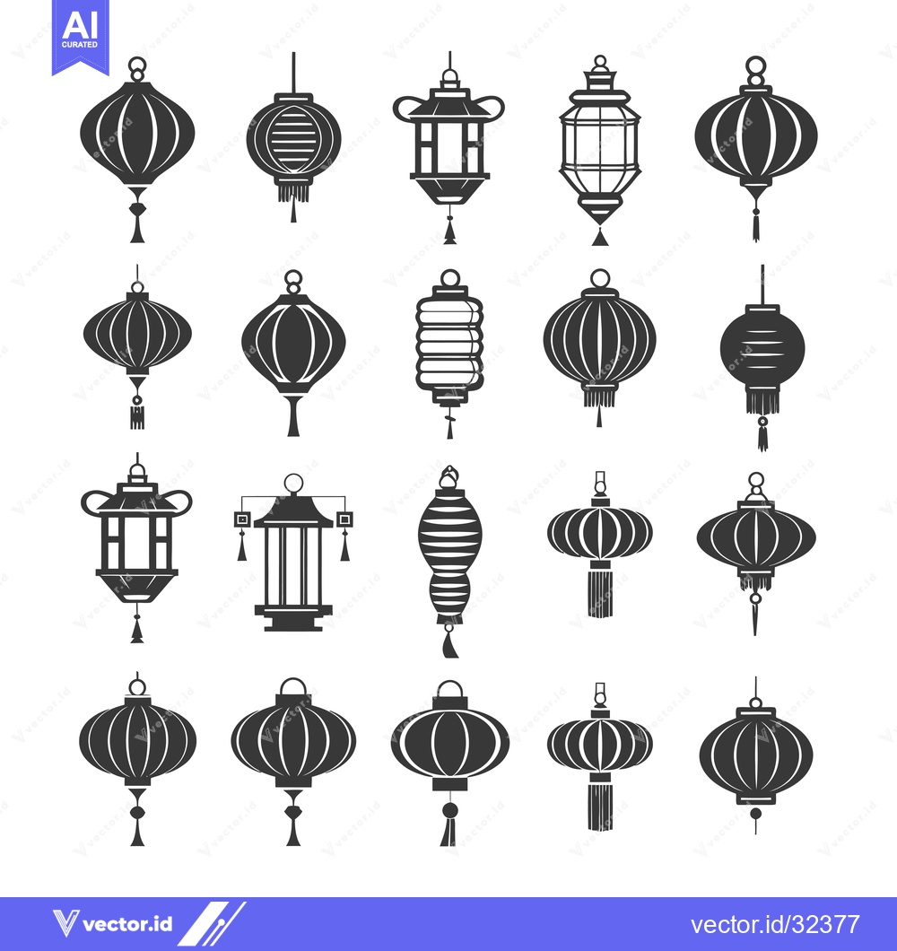 Premium Vector of Collection of Black and White Chinese Lanterns