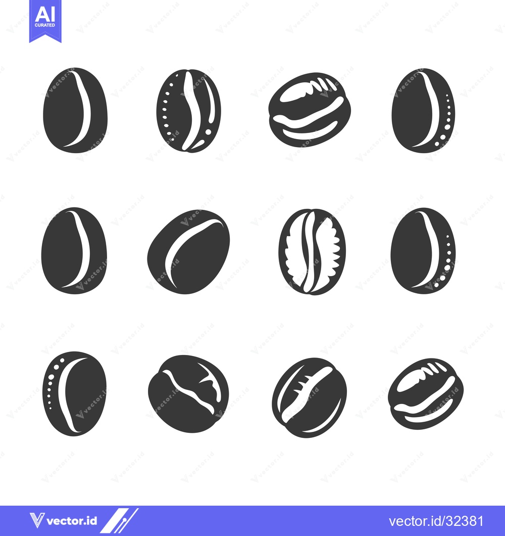 Premium Vector of Collection of Black and White Coffee Bean Icons
