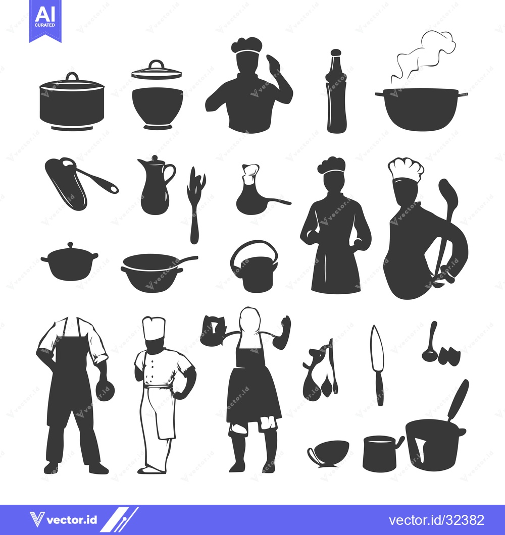 Premium Vector dari Collection of Black and White Cooking Icons with Chefs