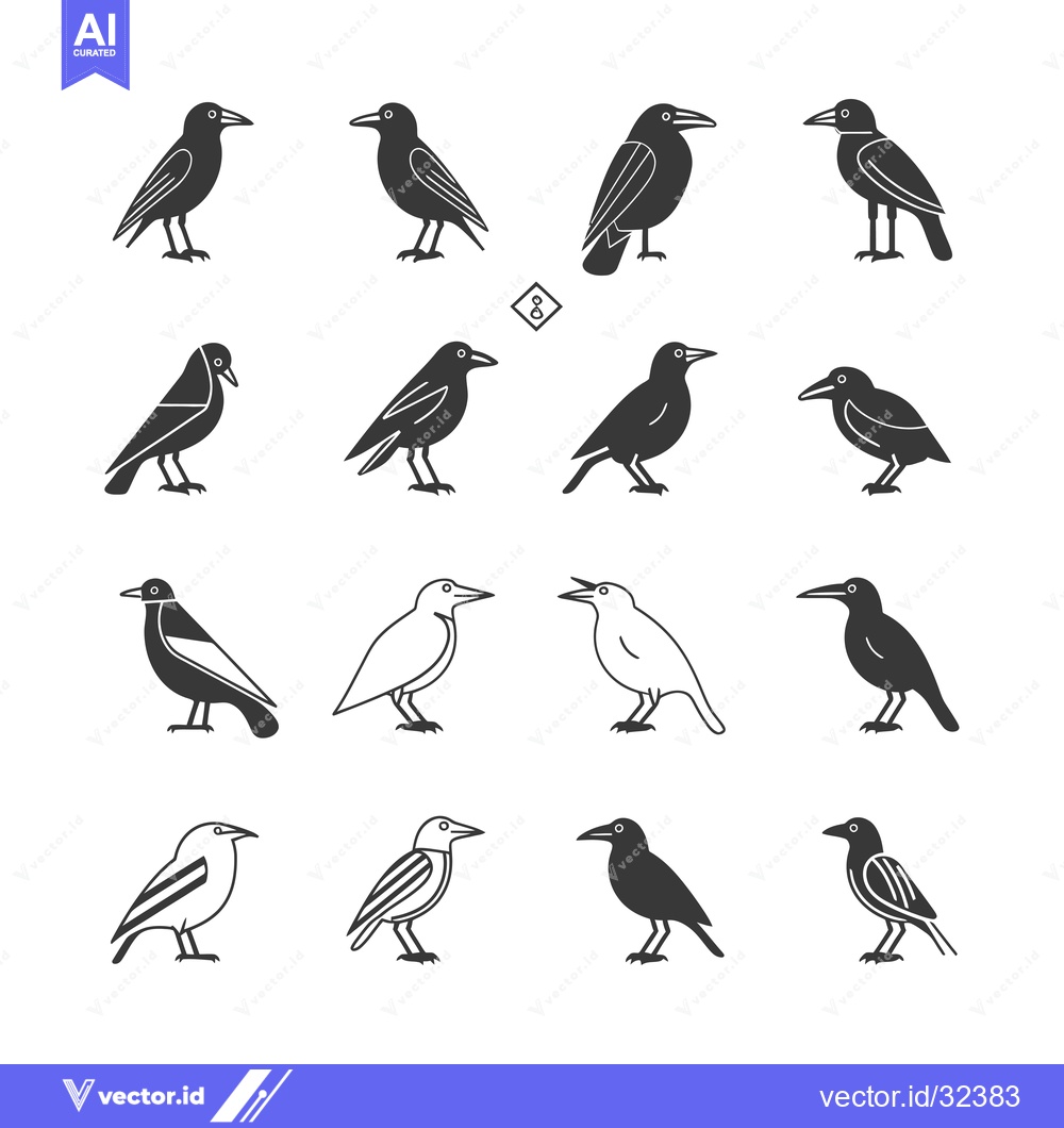Premium Vector dari Collection of Black and White Crow Illustrations