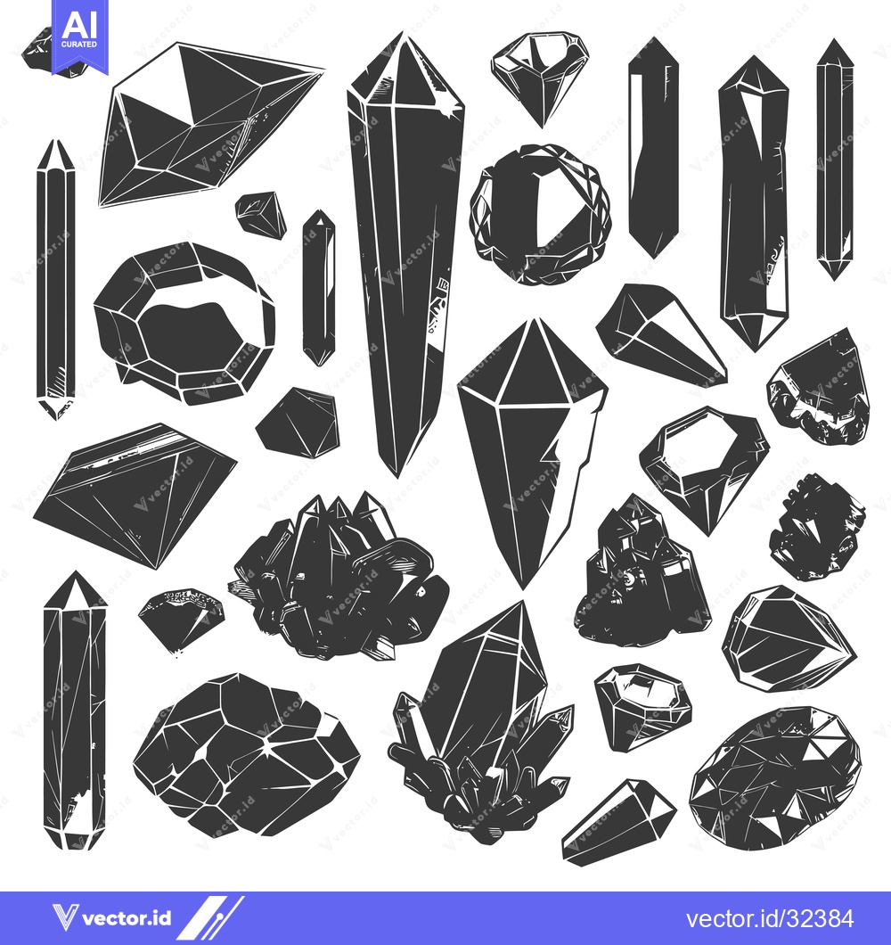 Premium Vector dari Collection of Black and White Crystal Shapes