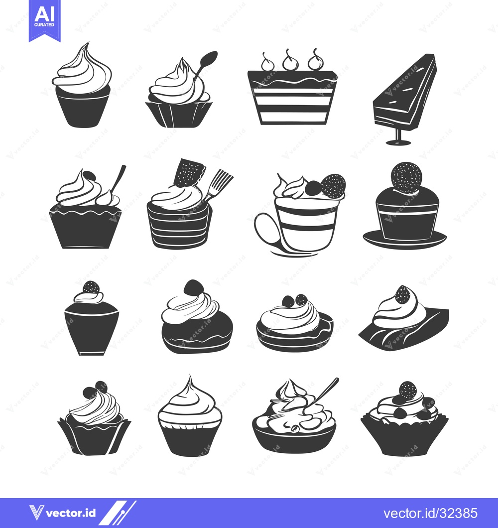 Premium Vector dari Collection of Black and White Cupcake and Cake Icons