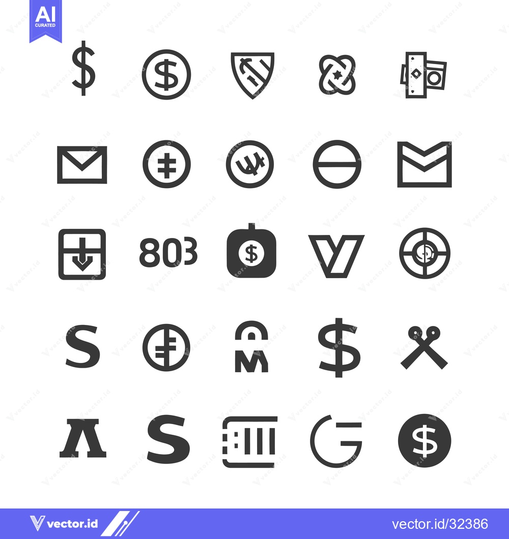 Premium Vector dari Collection of Black and White Currency Icons