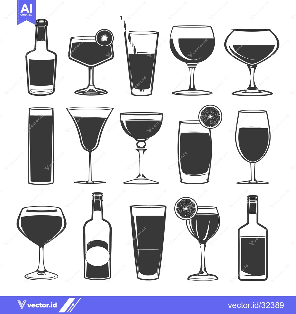 Premium Vector of Collection of Black and White Drinkware Silhouettes
